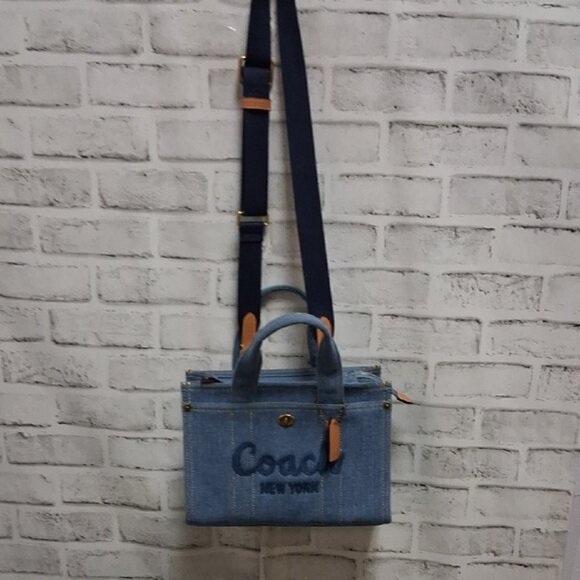Coach Blue Denim Handbag with Leather Trim - Picture 4 of 5